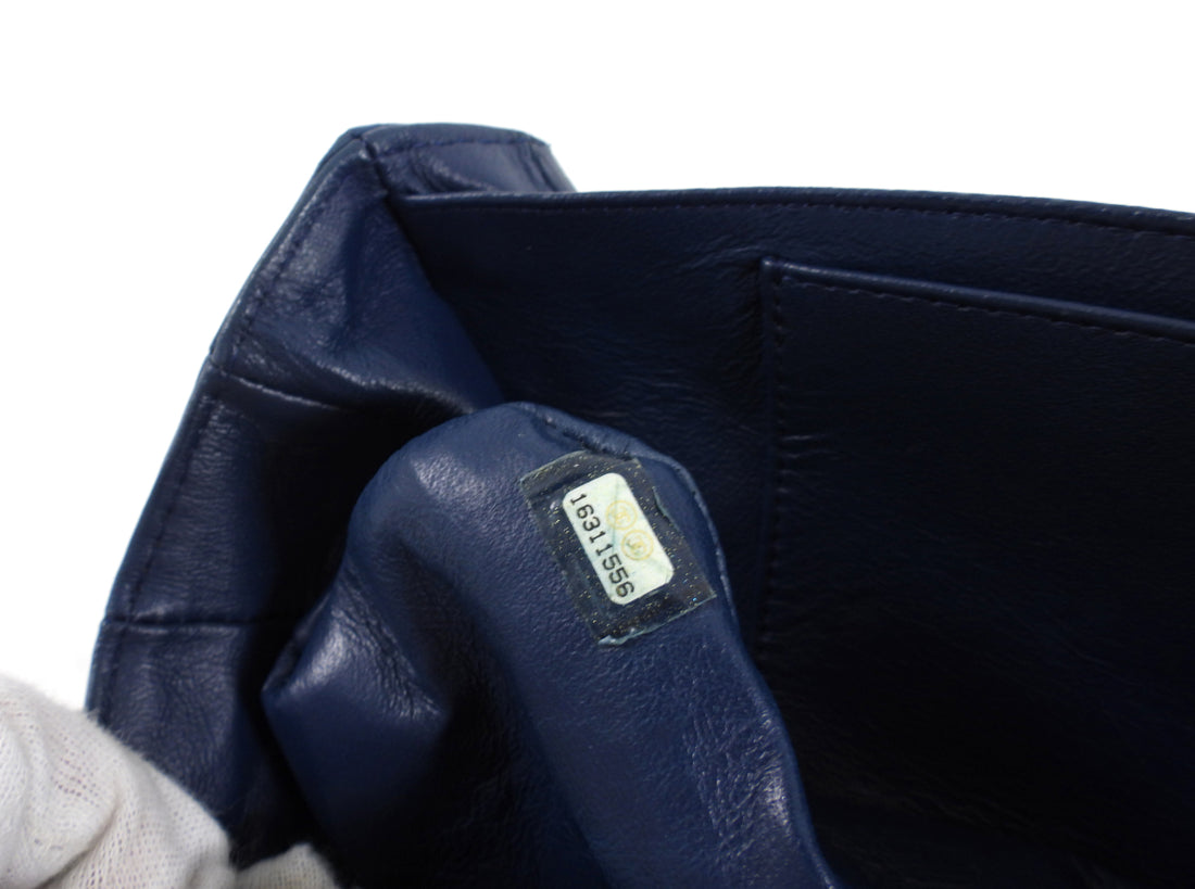 Chanel Navy Blue Quilted Leather Boy Clasp Flap Messenger Bag