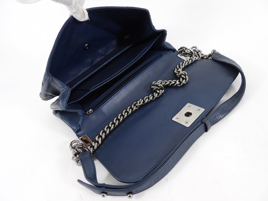 Chanel Navy Blue Quilted Leather Boy Clasp Flap Messenger Bag