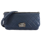 Chanel Navy Blue Quilted Leather Boy Clasp Flap Messenger Bag