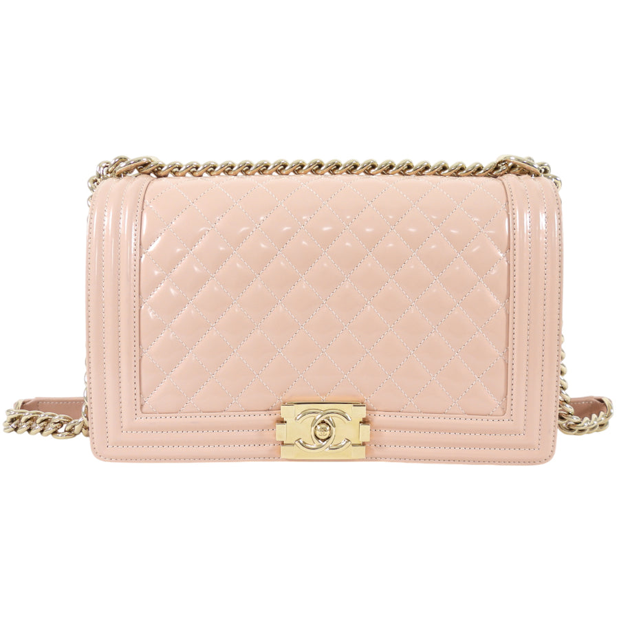 Chanel Iridescent Nude Pink Patent New-Medium Boy Bag GHW