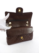 Chanel Vintage 1989 Chocolate Brown Lambskin Small Double Classic Flap Bag GHW