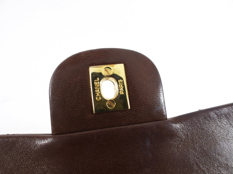 Chanel Vintage 1989 Chocolate Brown Lambskin Small Double Classic Flap Bag GHW