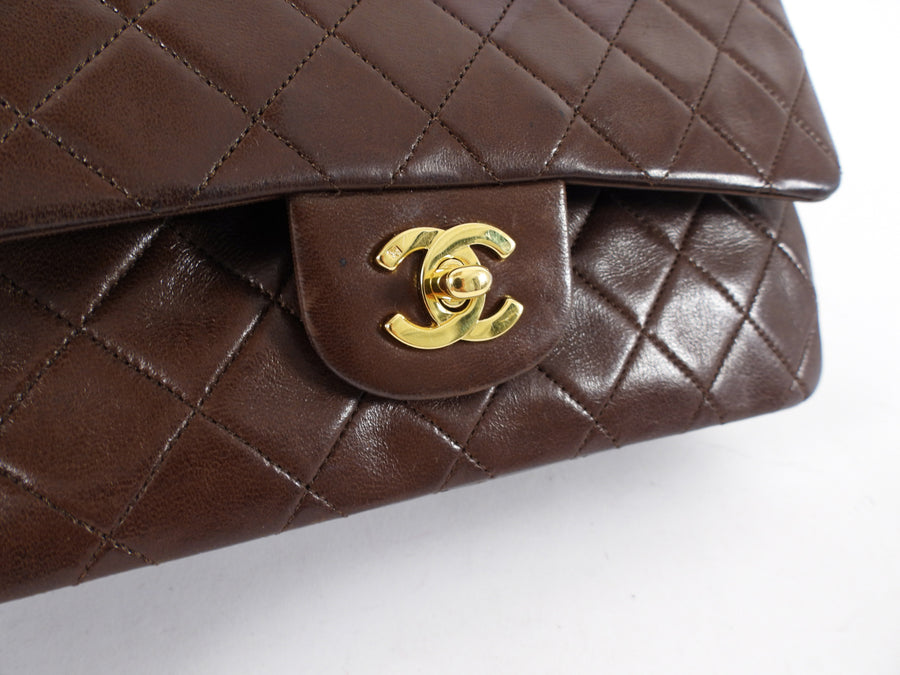 Chanel Vintage 1989 Chocolate Brown Lambskin Small Double Classic Flap Bag GHW