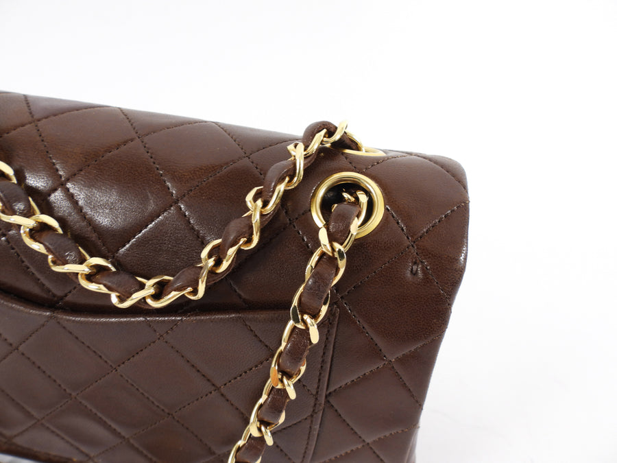 Chanel Vintage 1989 Chocolate Brown Lambskin Small Double Classic Flap Bag GHW