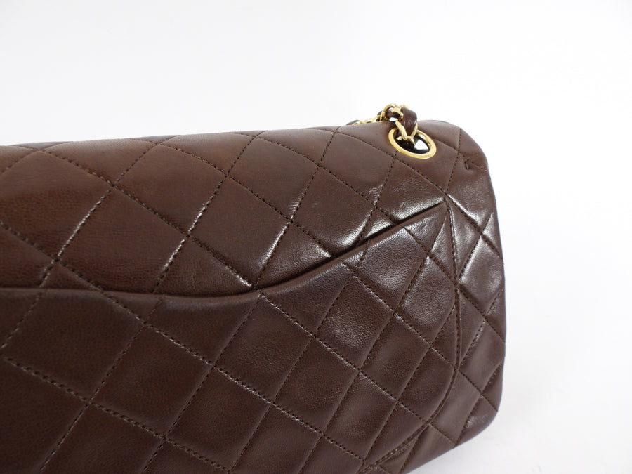 Chanel Vintage 1989 Chocolate Brown Lambskin Small Double Classic Flap Bag GHW