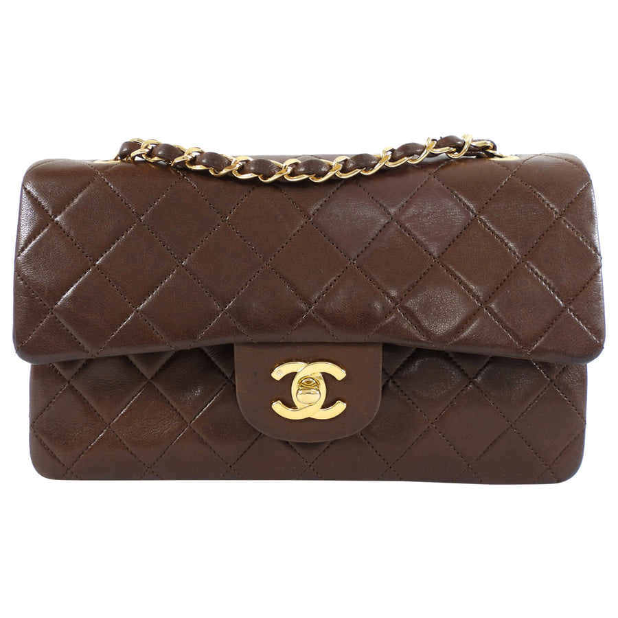 Chanel Vintage 1989 Chocolate Brown Lambskin Small Double Classic Flap Bag GHW
