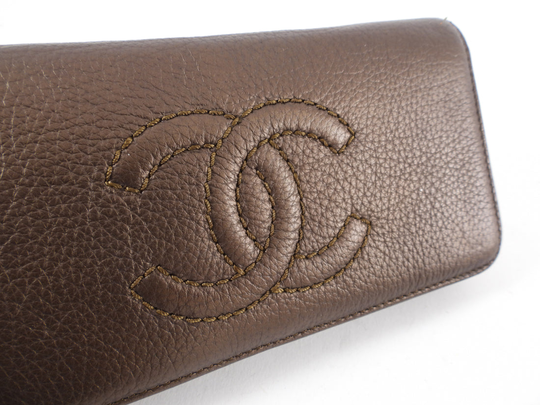 Chanel Metallic Brown CC Chain Zipper Wallet