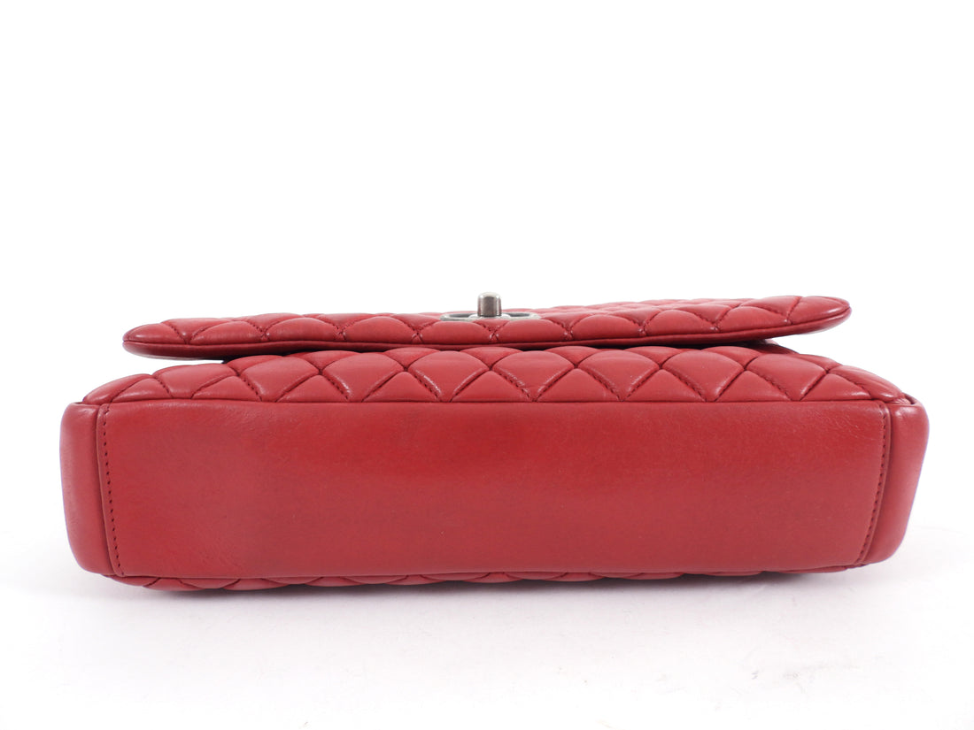 Chanel Red Calfskin Bubble Quilted Medium Single Flap Shoulder Bag