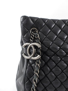 Chanel Black Leather New Bubble Quilt CC Charm Tote Bag