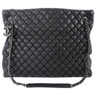 Chanel Black Leather New Bubble Quilt CC Charm Tote Bag