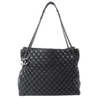 Chanel Black Leather New Bubble Quilt CC Charm Tote Bag