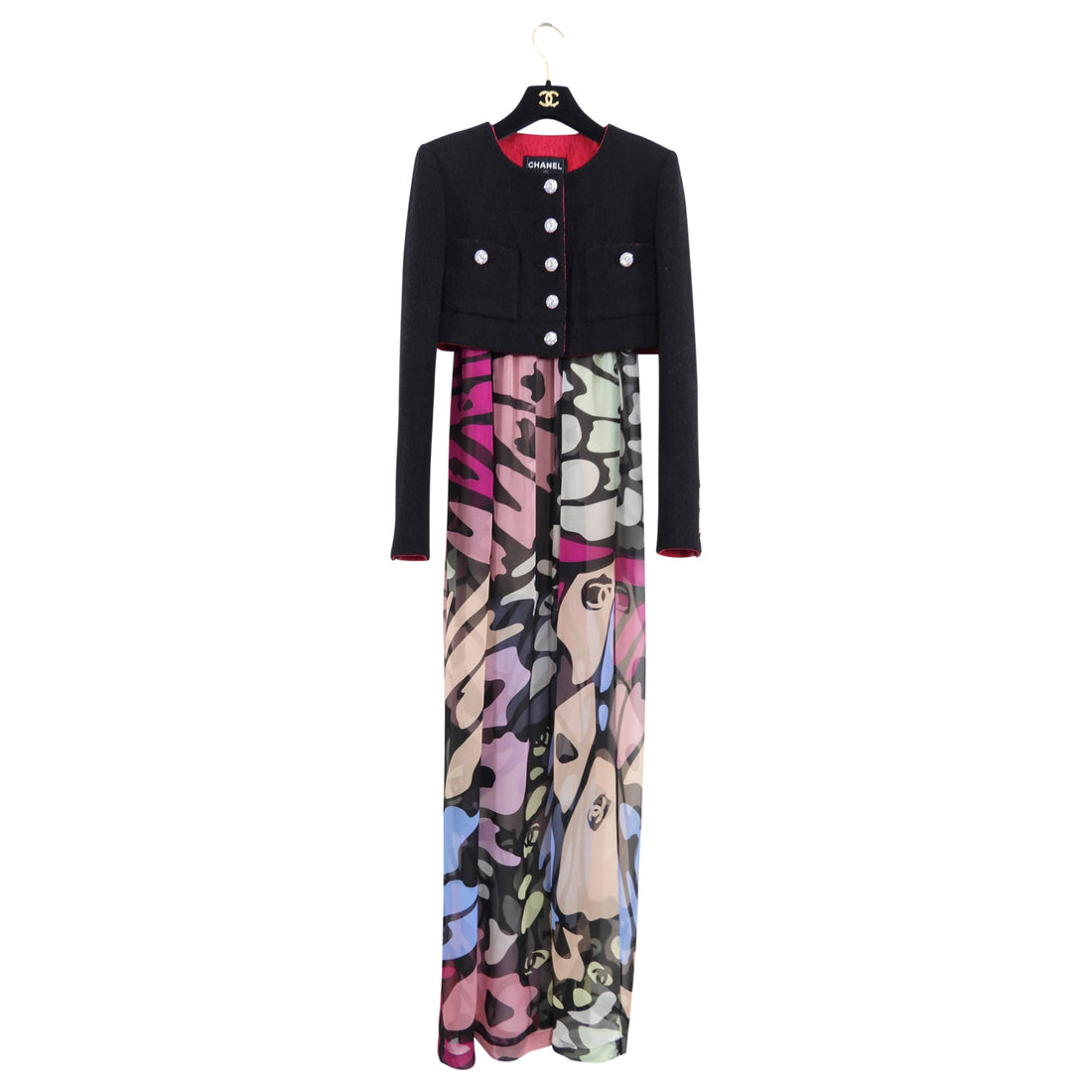 Chanel 22S Sheer Multi Chiffon Strapless Butterfly Gown - S/M