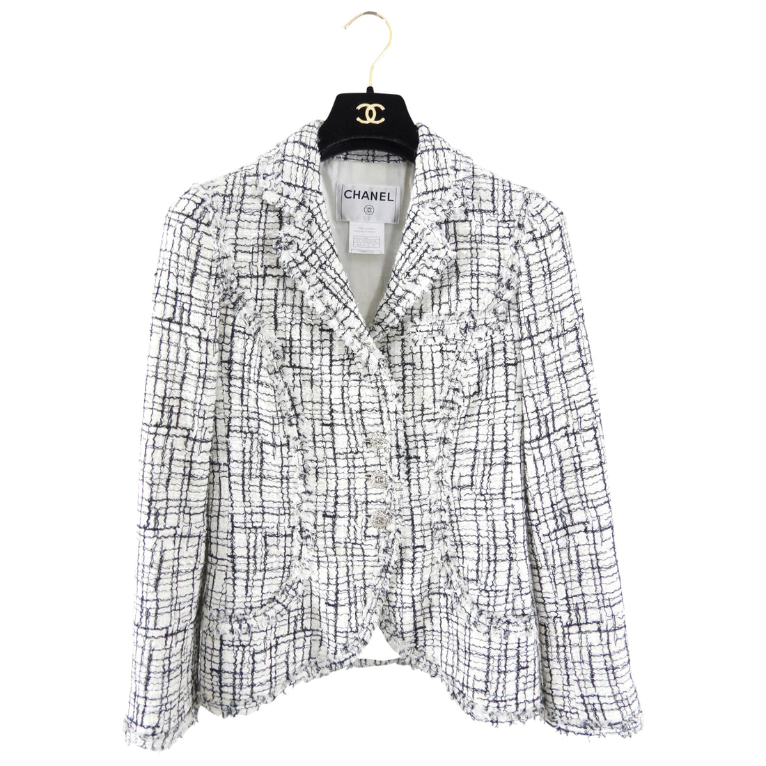 Chanel 06C Black and white Tweed Jacket with Silver Buttons - FR38 / 6