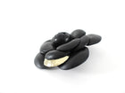 Chanel Black Leather Camelia Flower Brooch Pin with Metal Petal