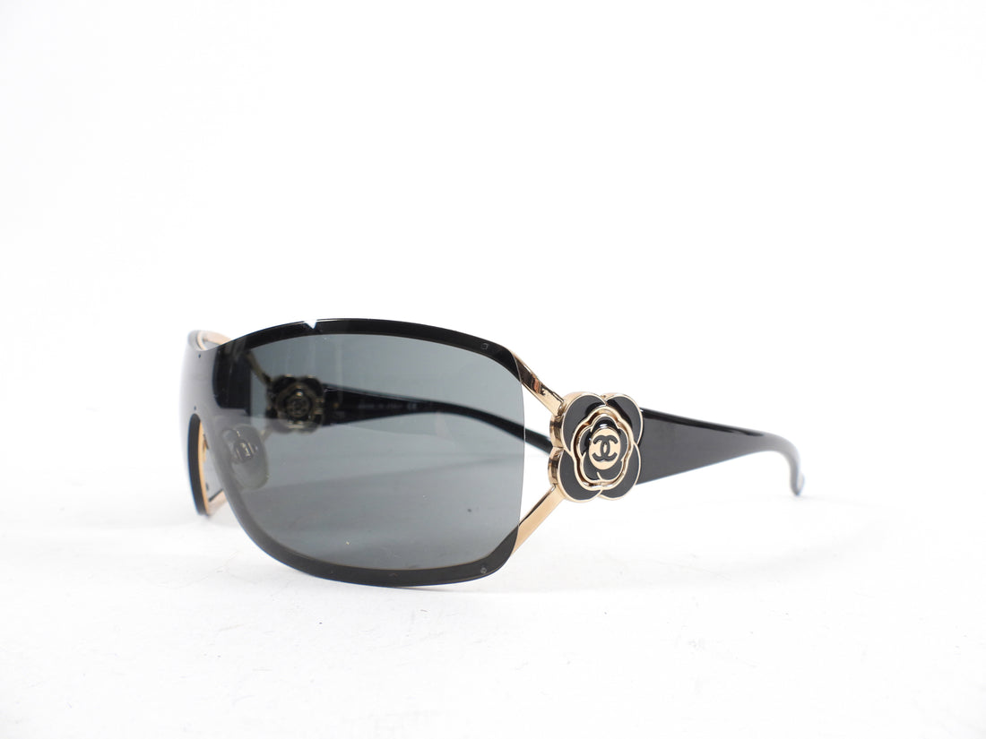Chanel 4164 Black and Gold Shield Camelia Sunglasses