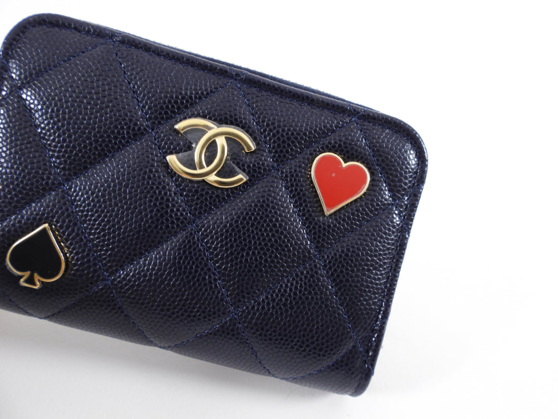 Chanel 2023 Navy Caviar Leather Casino Charms Card Holder / Wallet