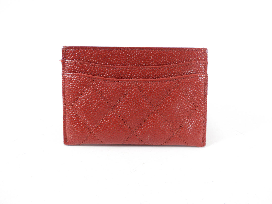 Chanel Red Classic Caviar Quilted Leather O Card Holder