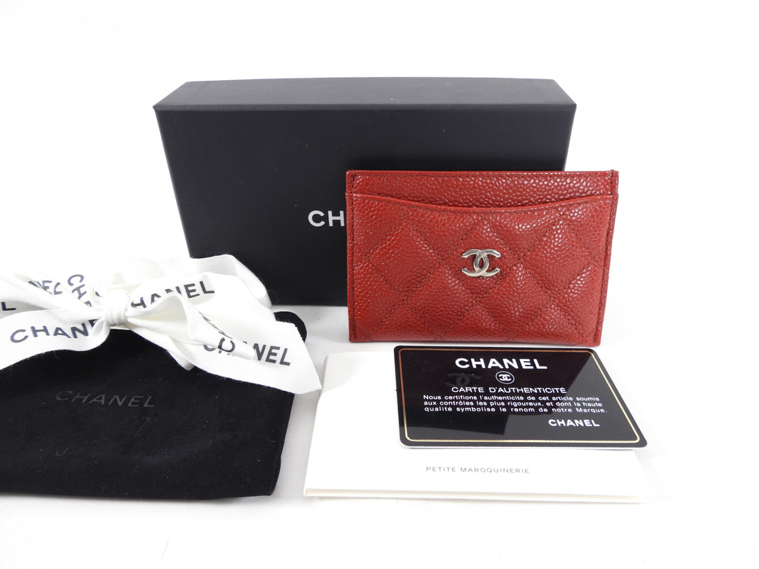 Chanel Red Classic Caviar Quilted Leather O Card Holder