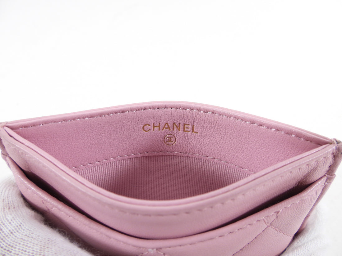 Chanel Light Pink Lambskin Quilted Classic Card Holder