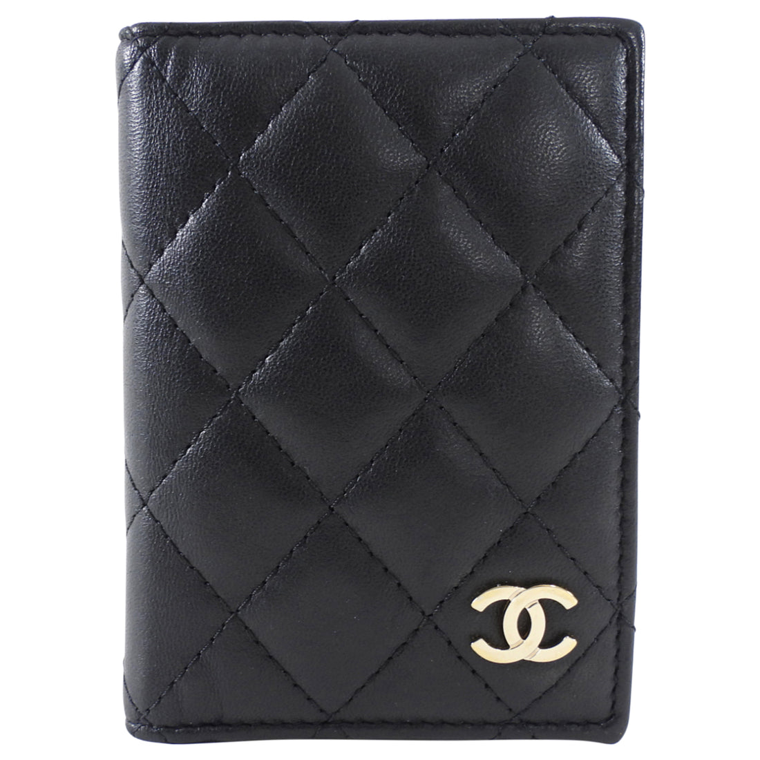 Chanel Black Lambskin Quilted Bifold Card Holder Wallet