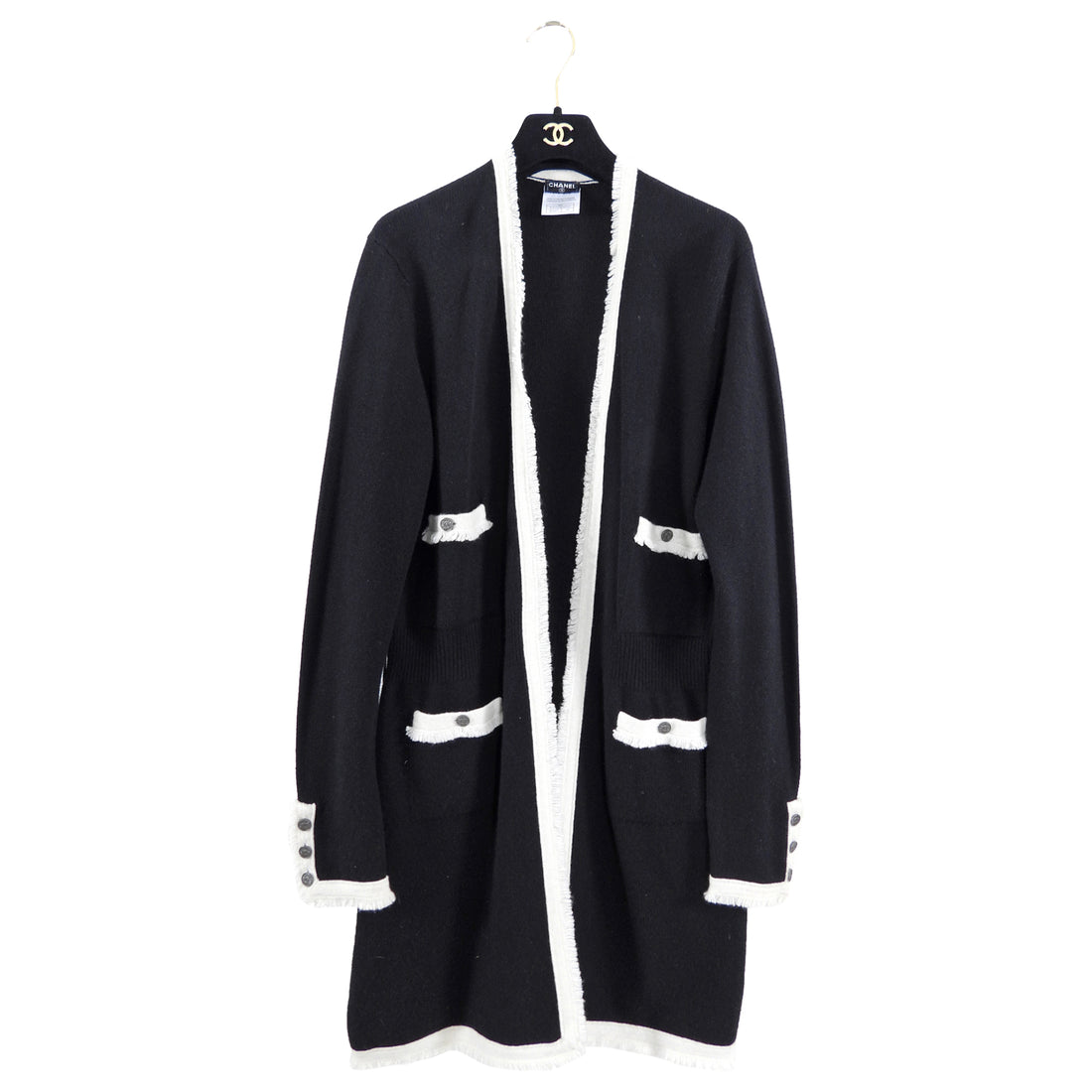 Chanel 06A Black and White Cashmere Long Cardigan Sweater - FR44 / L