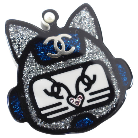 Chanel 17S Blue and Silver Resin Space Cat Brooch / Pin