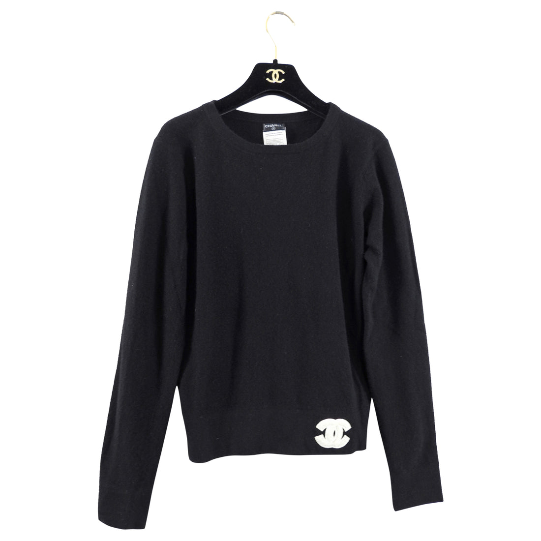 Chanel 01A Black Cashmere Sweater with White CC Logo - S