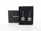 Chanel Sivertone Strass CC Drop Earrings