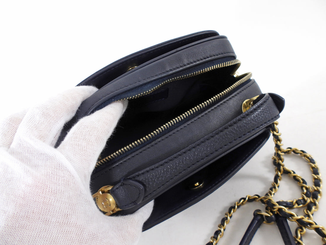 Chanel Dark Navy Blue Quilted CC Extra Pocket Vanity Case Bag