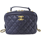 Chanel Dark Navy Blue Quilted CC Extra Pocket Vanity Case Bag