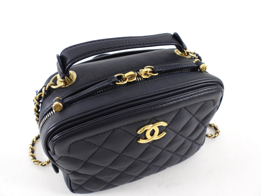 Chanel Dark Navy Blue Quilted CC Extra Pocket Vanity Case Bag