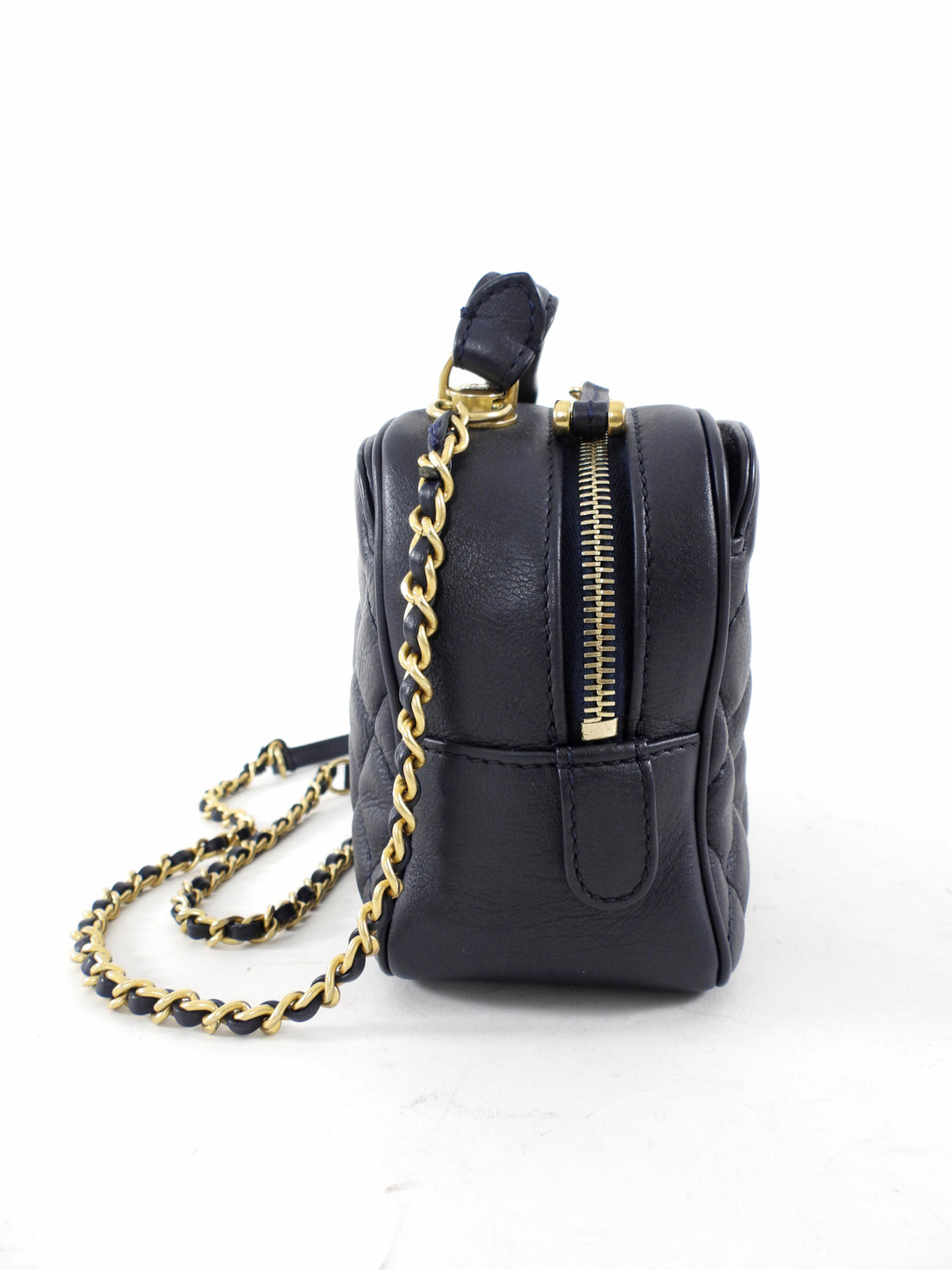 Chanel Dark Navy Blue Quilted CC Extra Pocket Vanity Case Bag