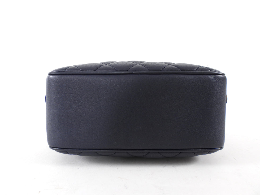 Chanel Dark Navy Blue Quilted CC Extra Pocket Vanity Case Bag