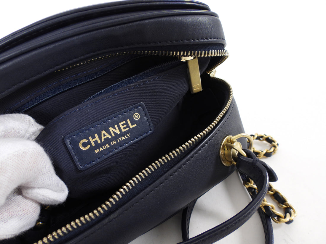 Chanel Dark Navy Blue Quilted CC Extra Pocket Vanity Case Bag