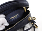 Chanel Dark Navy Blue Quilted CC Extra Pocket Vanity Case Bag