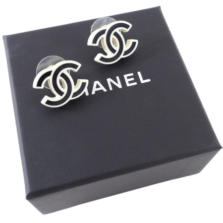 Chanel 22S Black and Ivory Resin CC Stud Earrings