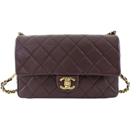 Chanel 23C Plum Quilted Caviar Leather Small CC You Flap Bag