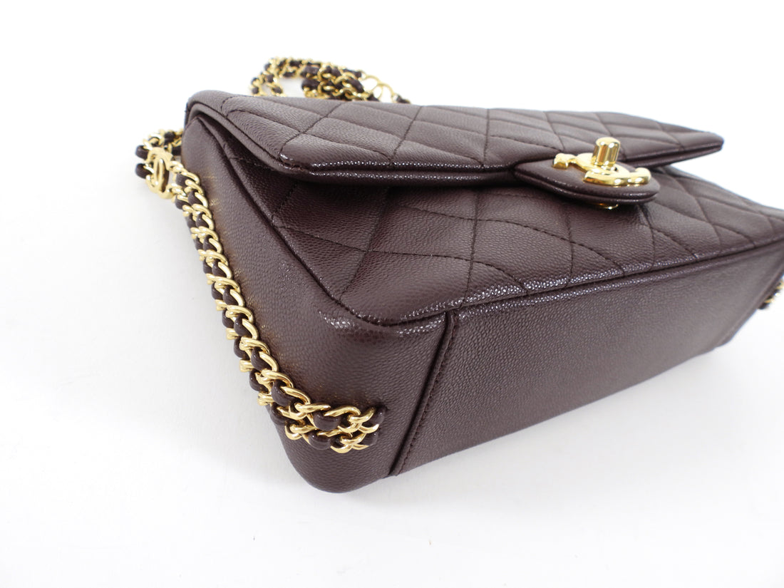 Chanel 23C Plum Quilted Caviar Leather Small CC You Flap Bag