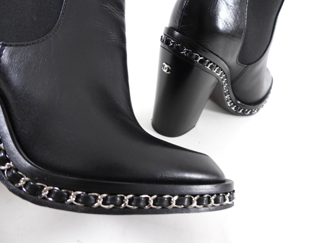 Chanel Fall 2013 Runway Black Chain Around Ankle Boot - 39.5