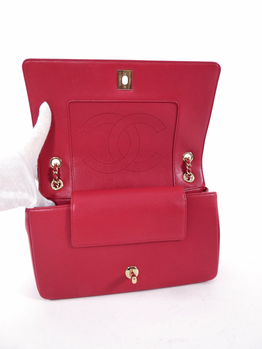 Chanel Cherry Pink Leather Mademoiselle Vintage Medium Flap Bag