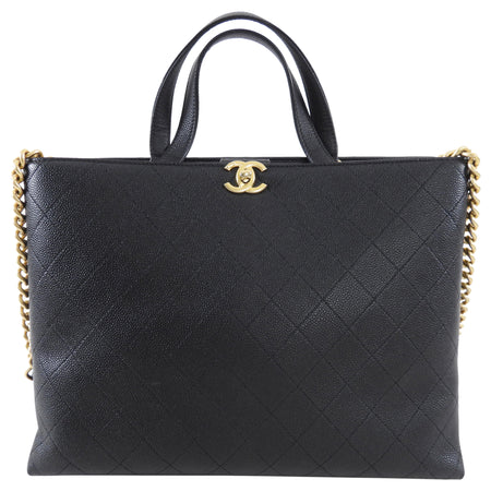 Chanel Black Stitched Caviar Leather Chic Affinity Tote Bag