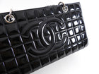 Chanel Vintage 2002-3 Black Patent Leather Choco Bar Chain Tote Bag