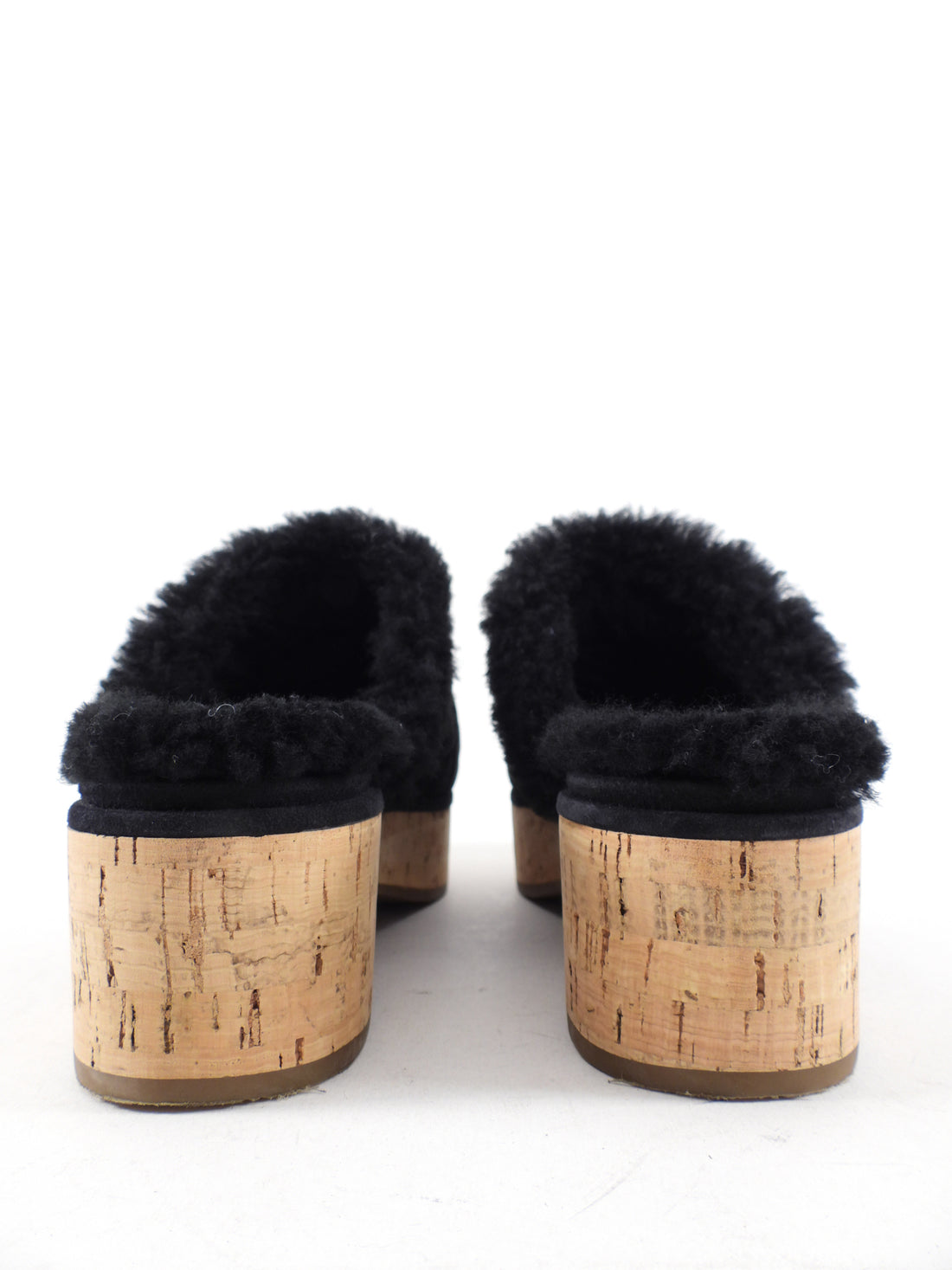 Chanel 21A Black Shearling CC Turn Clasp Quilt Cork Mules - 37