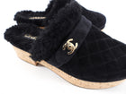 Chanel 21A Black Shearling CC Turn Clasp Quilt Cork Mules - 37