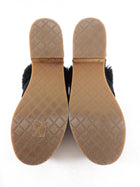 Chanel 21A Black Shearling CC Turn Clasp Quilt Cork Mules - 37