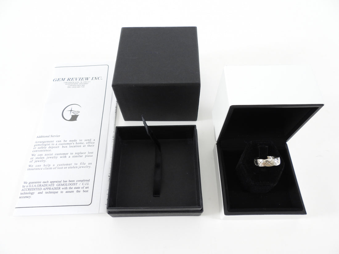 Chanel Coco Crush 18k White Gold Quilted Ring Medium Model - 57 / 8