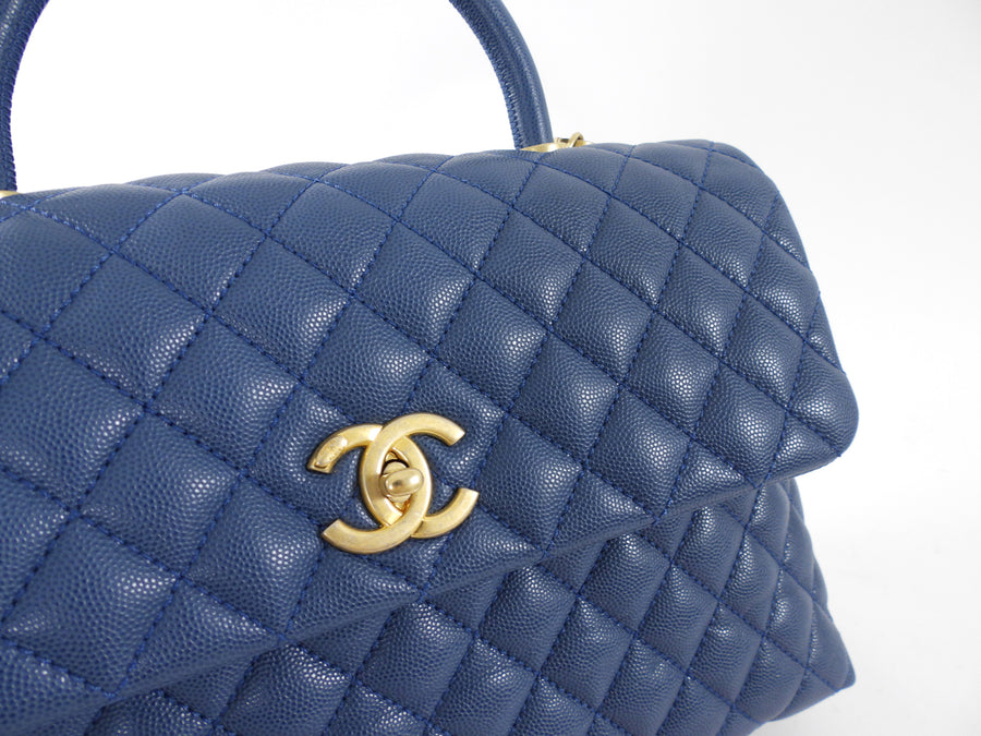 Chanel Large Blue Caviar Leather Coco Top Handle Bag GHW