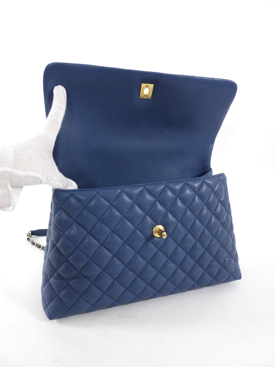 Chanel Large Blue Caviar Leather Coco Top Handle Bag GHW