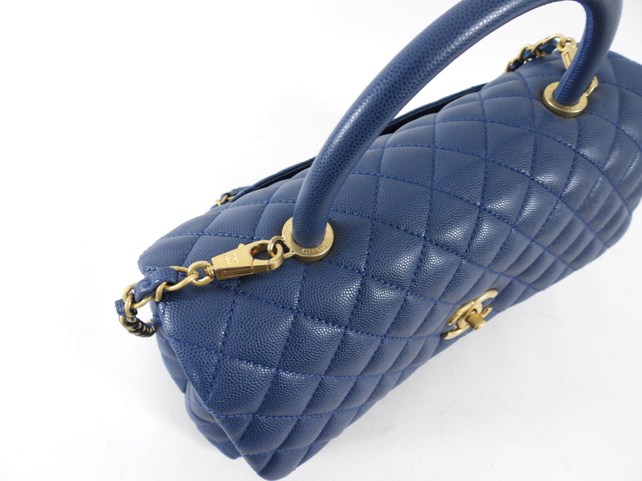 Chanel Large Blue Caviar Leather Coco Top Handle Bag GHW
