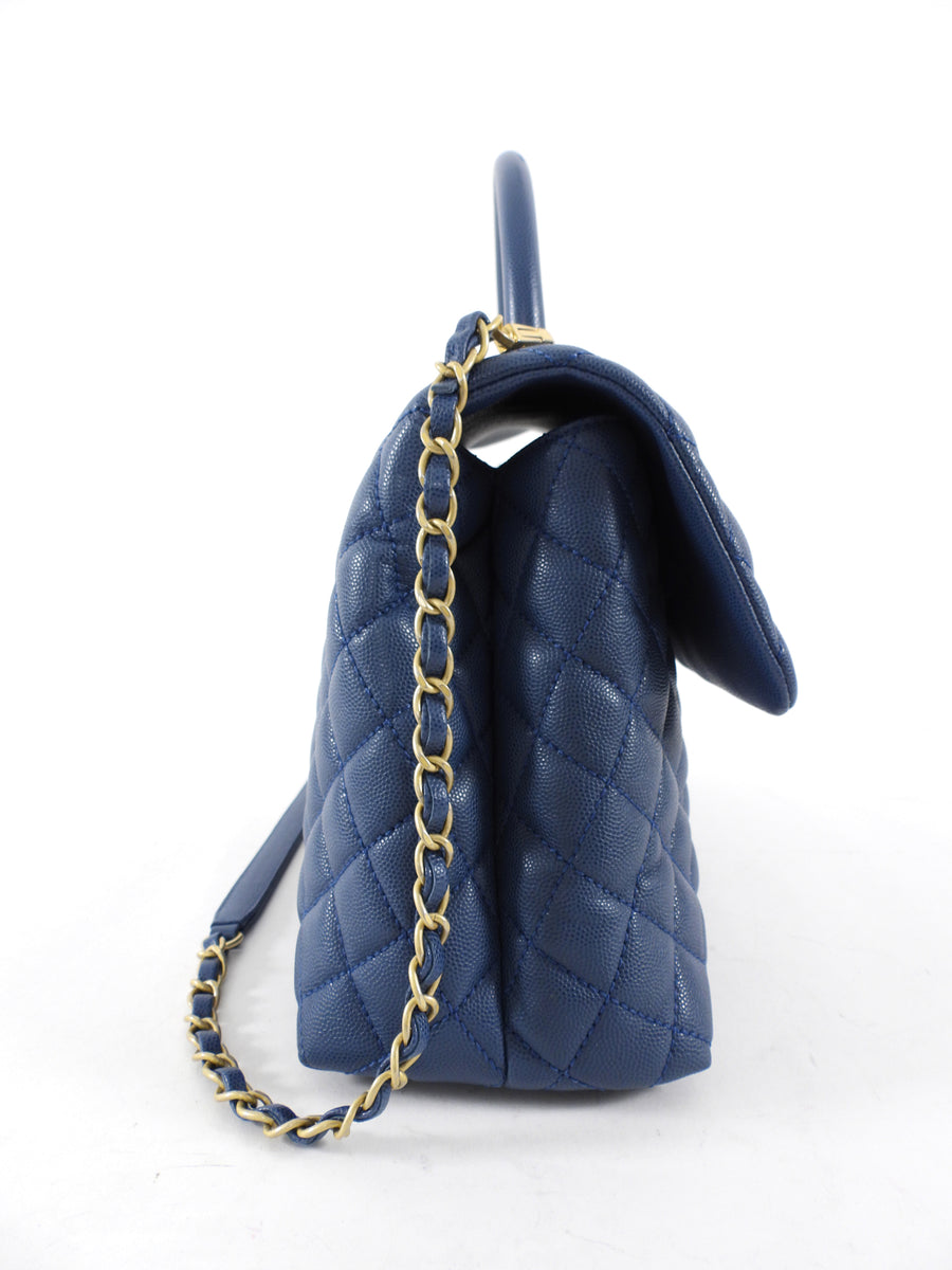 Chanel Large Blue Caviar Leather Coco Top Handle Bag GHW